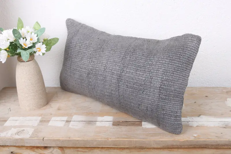 Throw Kilim Pillow, Kilim Cushion Sham, 8x16 Gray Cushion Case, Tribal Pillow Cover, Couch Cushion Case, Pillow Case, Pillow for Sofa - 4