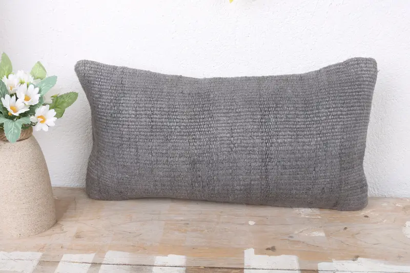 Throw Kilim Pillow, Kilim Cushion Sham, 8x16 Gray Cushion Case, Tribal Pillow Cover, Couch Cushion Case, Pillow Case, Pillow for Sofa - 2
