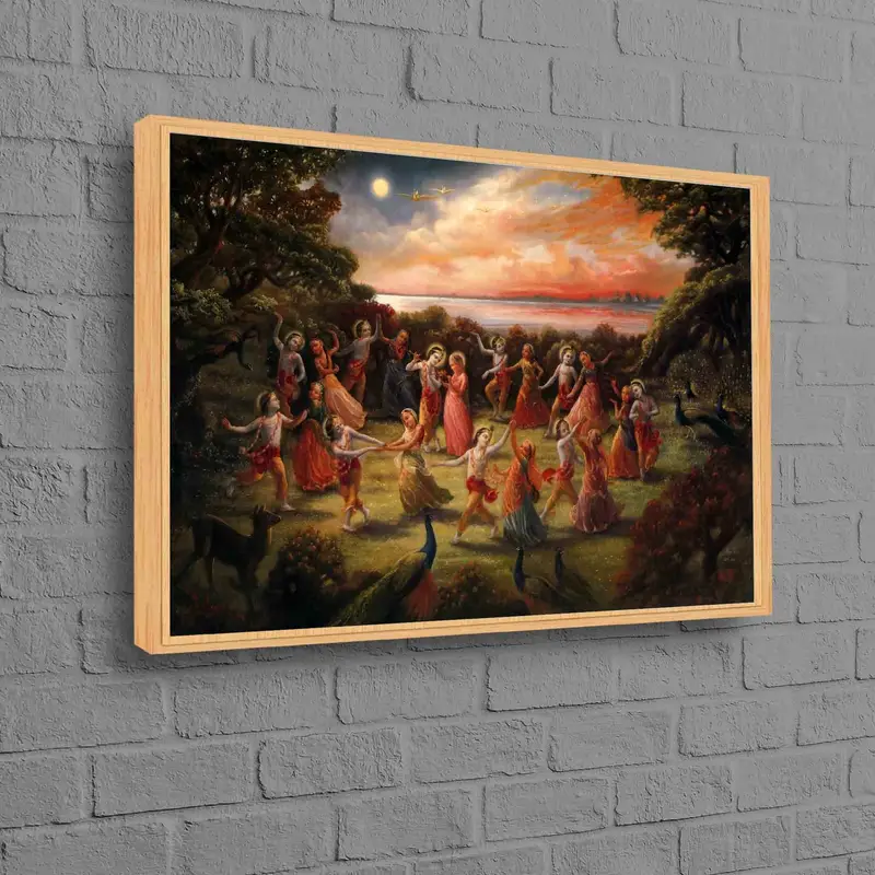 Elegant Radha Krishna Dance Canvas - Hindu Gift Art Print