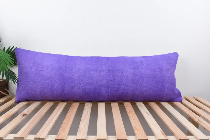 Throw Kilim Pillow, Turkish Kilim Pillow, Vintage Pillow, Crochet Pattern Cushion Case, Pillow, Handmade Rug Seat Cushion, 16x48 Purple Cushion Case - 1
