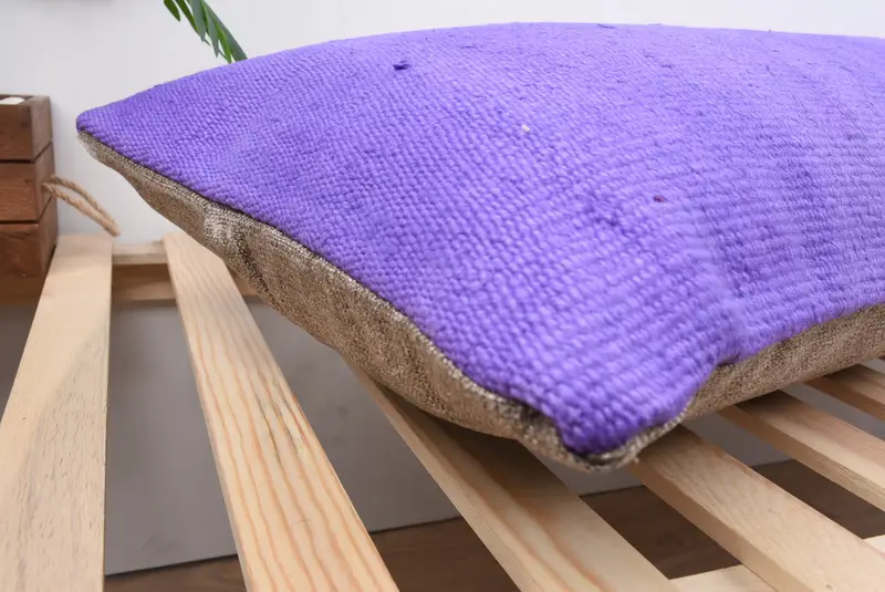 Throw Kilim Pillow, Turkish Kilim Pillow, Vintage Pillow, Crochet Pattern Cushion Case, Pillow, Handmade Rug Seat Cushion, 16x48 Purple Cushion Case - 6