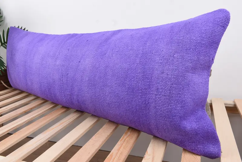 Throw Kilim Pillow, Turkish Kilim Pillow, Vintage Pillow, Crochet Pattern Cushion Case, Pillow, Handmade Rug Seat Cushion, 16x48 Purple Cushion Case - 5