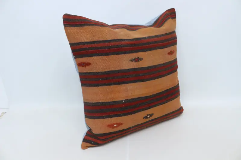 Bench Pillow Cover, Ethnical Kilim Rug Pillow, 28x28 Orange Cushion Case, Turkish Pillow, Bed Cushion Cover, Pillow, Bench Cushion Case, Boho Pillow - 3