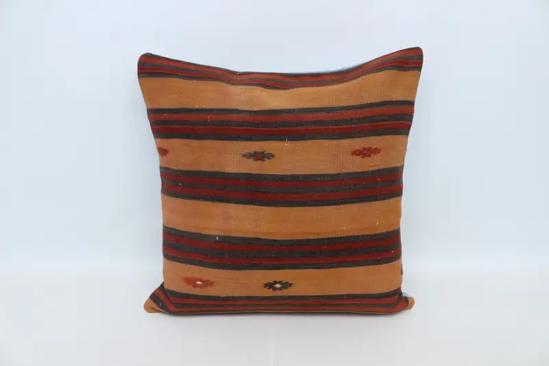 Bench Pillow Cover, Ethnical Kilim Rug Pillow, 28x28 Orange Cushion Case, Turkish Pillow, Bed Cushion Cover, Pillow, Bench Cushion Case, Boho Pillow - 1