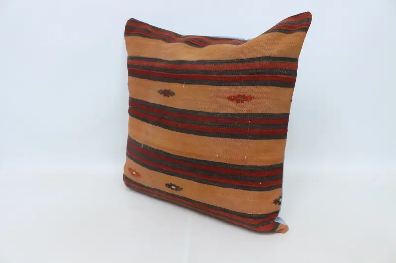 Bench Pillow Cover, Ethnical Kilim Rug Pillow, 28x28 Orange Cushion Case, Turkish Pillow, Bed Cushion Cover, Pillow, Bench Cushion Case, Boho Pillow - 4