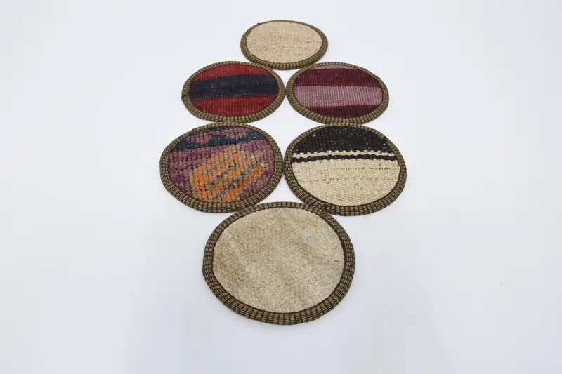 Red and Bronze Striped Coaster, Woven Tribal Coaster