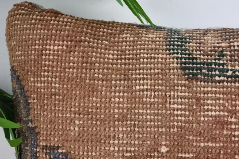 Pillow Sham, Vintage Kilim Throw Pillow, Indoor Cushion, 14x14 Brown Cushion, Boho Pillow Sham Cover, Ethnical Kilim Rug Pillow - 2
