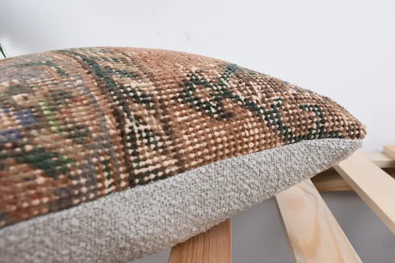 Pillow Sham, Vintage Kilim Throw Pillow, Indoor Cushion, 14x14 Brown Cushion, Boho Pillow Sham Cover, Ethnical Kilim Rug Pillow - 7