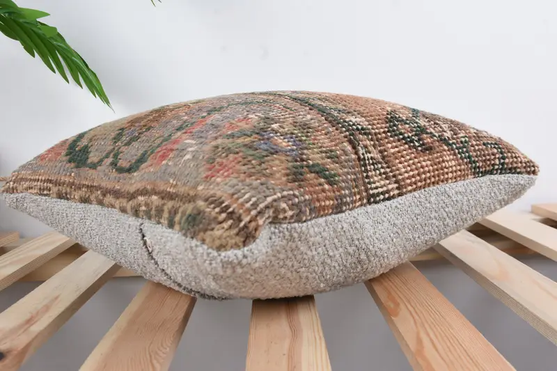 Pillow Sham, Vintage Kilim Throw Pillow, Indoor Cushion, 14x14 Brown Cushion, Boho Pillow Sham Cover, Ethnical Kilim Rug Pillow - 6