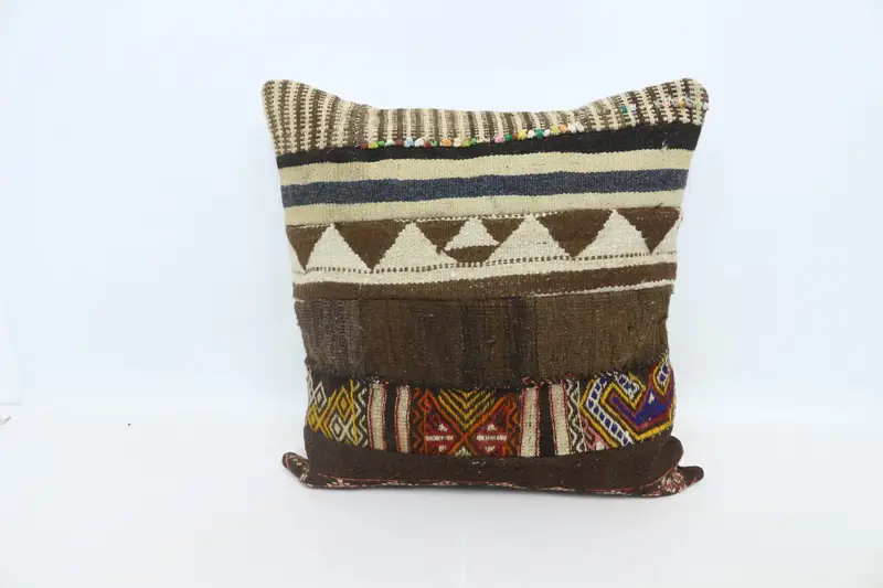 Rustic Cushion, Kilim Pillow, Chair Pillow Sham, Boho Throw Cushion, Pillow Cover, Pillow for Couch, 28x28 Brown Cushion Case, Pillow for Sofa - 1