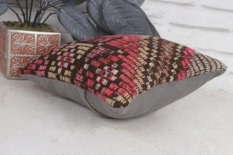 Southwestern Cushion Cover, Ethnical Kilim Rug Pillow, Tapestry Pillow, Pillow for Sofa, Handmade Kilim Cushion, 12x12 Pink Pillow Case, Pillow - 6