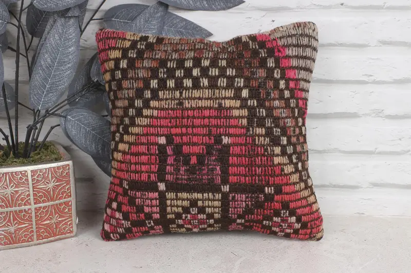 Southwestern Cushion Cover, Ethnical Kilim Rug Pillow, Tapestry Pillow, Pillow for Sofa, Handmade Kilim Cushion, 12x12 Pink Pillow Case, Pillow - 1