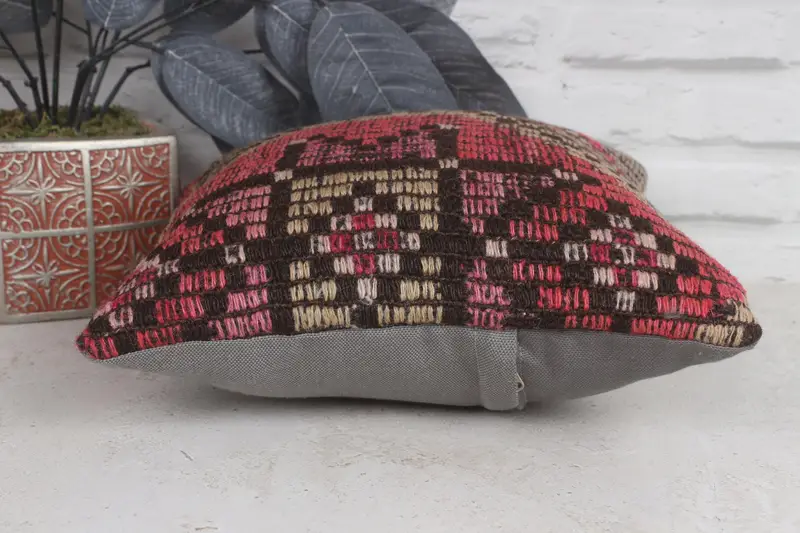 Southwestern Cushion Cover, Ethnical Kilim Rug Pillow, Tapestry Pillow, Pillow for Sofa, Handmade Kilim Cushion, 12x12 Pink Pillow Case, Pillow - 5
