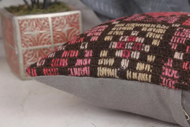 Southwestern Cushion Cover, Ethnical Kilim Rug Pillow, Tapestry Pillow, Pillow for Sofa, Handmade Kilim Cushion, 12x12 Pink Pillow Case, Pillow - 7