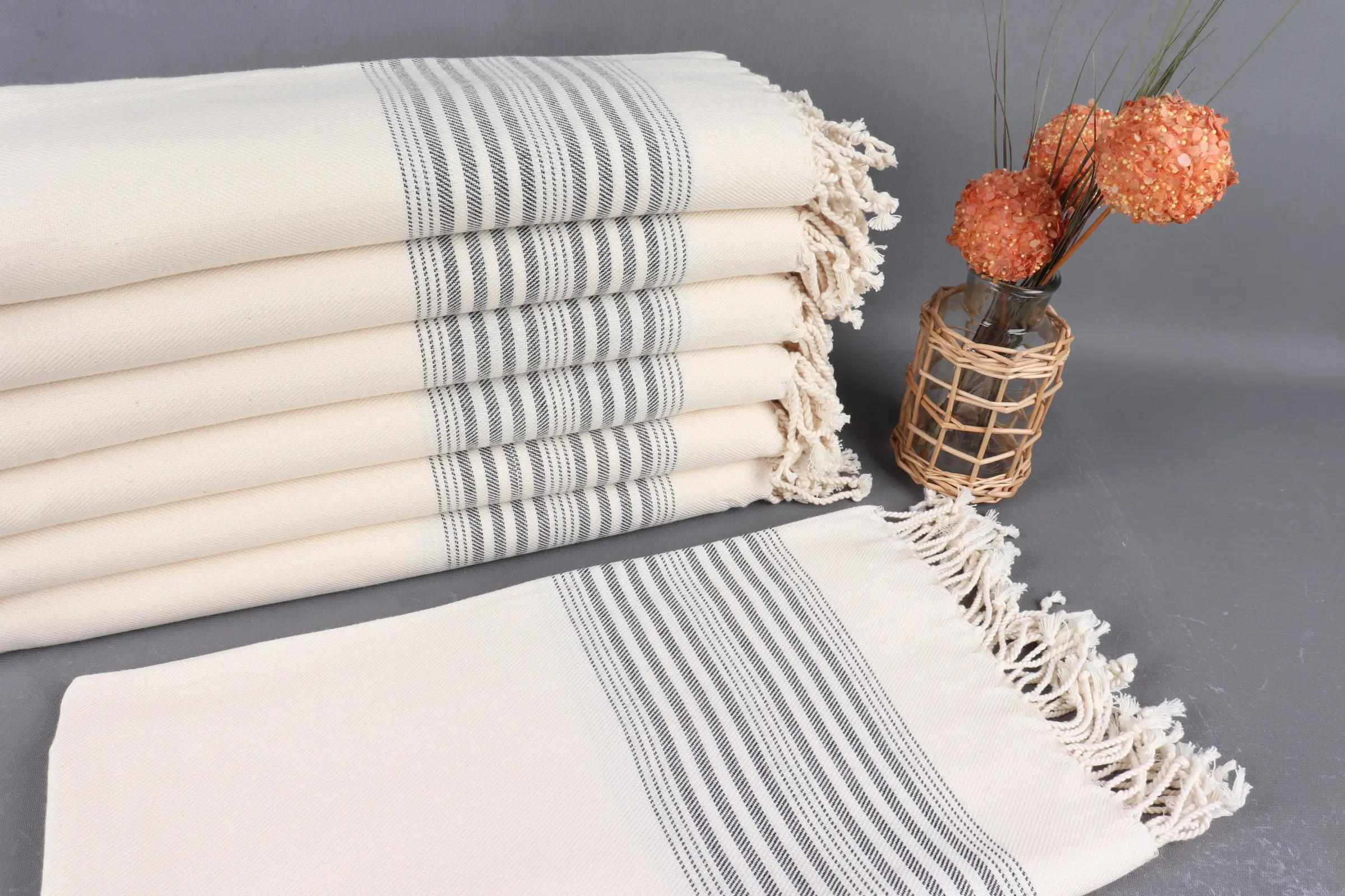 Personalized Turkish Towel, Black Striped, Organic Cotton, 40x79 Inches - 1
