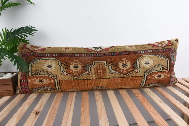 Turkish Pillow, Farmhouse Pillow, Pillow, Hippie Throw Cushion, Authentic Pillow Case, Gift Pillow, 16x48 Brown Cushion Cover, Vintage Pillow - 1