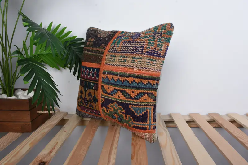 16x16 Blue Cushion Cover, Decorative Cushion Cover, Antique Pillows, Cushion Case, Kilim Pillow, Garden Pillow, Pillow for Sofa - 5