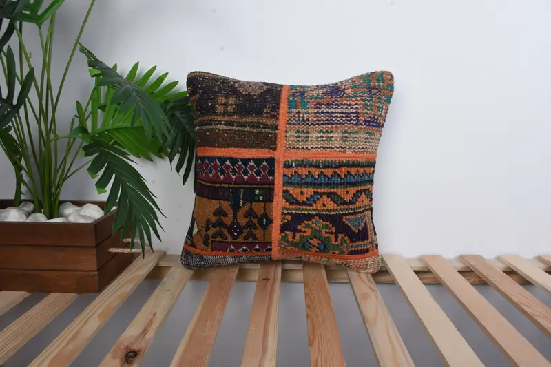 16x16 Blue Cushion Cover, Decorative Cushion Cover, Antique Pillows, Cushion Case, Kilim Pillow, Garden Pillow, Pillow for Sofa - 1