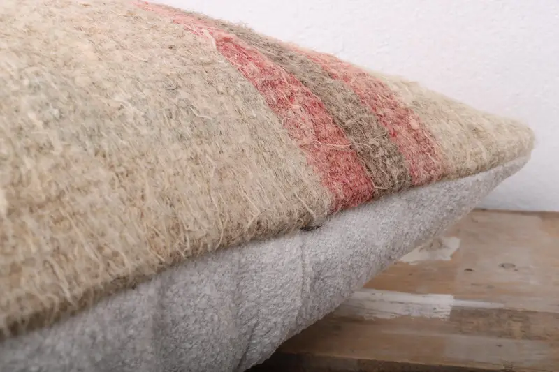 Pillow Case, Boho Pillow Sham Cover, Turkish Kilim Pillow, 20x20 Beige Pillow Case, Meditation Pillow Case, Handmade Kilim Cushion - 6