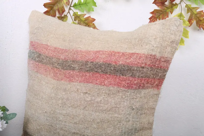 Pillow Case, Boho Pillow Sham Cover, Turkish Kilim Pillow, 20x20 Beige Pillow Case, Meditation Pillow Case, Handmade Kilim Cushion - 5