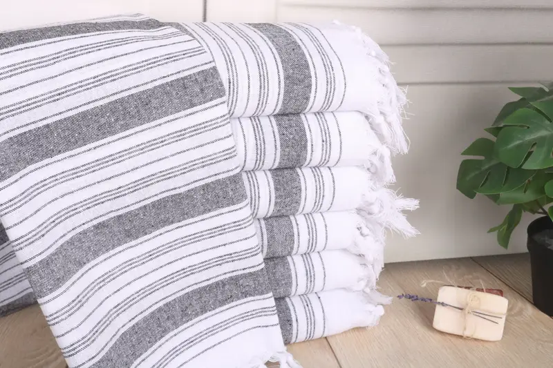 Friends Beach Towel Turkish Cotton Black Stripes, 67x32 Inches