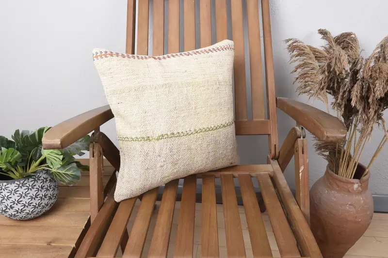Throw Moroccan Green Euro Sham, Striped Wool Handwoven Wedding Gift Pillow Sham - 1