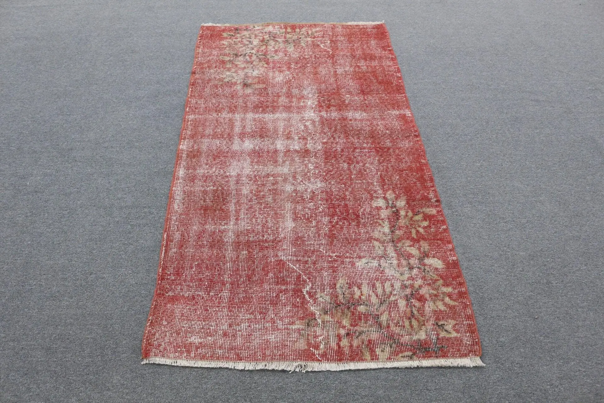 Vintage Türk Halısı 3,1x5,7 ft (93x173 cm), Kırmızı Yün Halı - 1