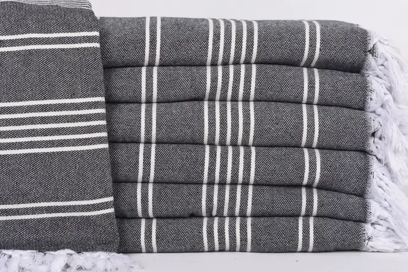 Custom Beach Blanket, Personalized Black Striped Throw, 95x71 Inches