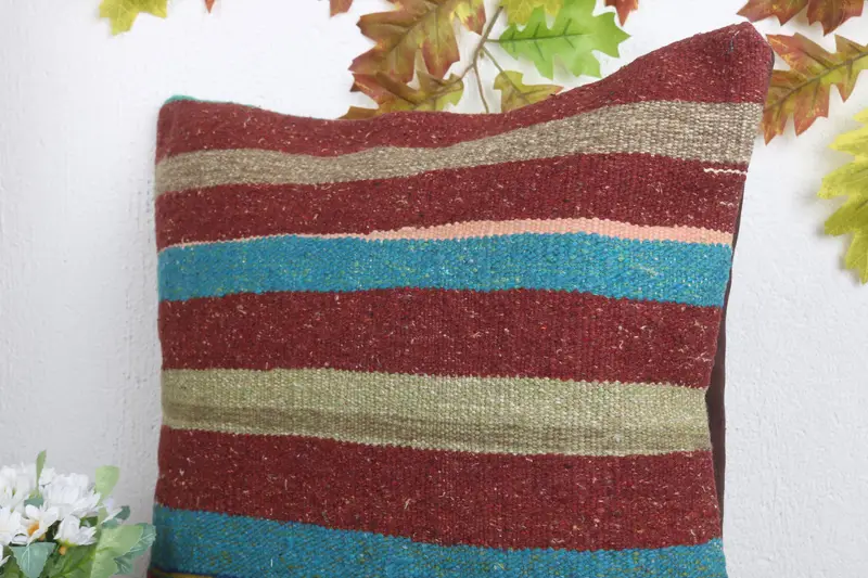 Handmade Pillow Sham, 18x18 Red Cushion Cover, Cushion Cover, Gift Pillow, Pet Pillow Case, Boho Pillow Sham Cover, Kilim Cushion Sham - 5