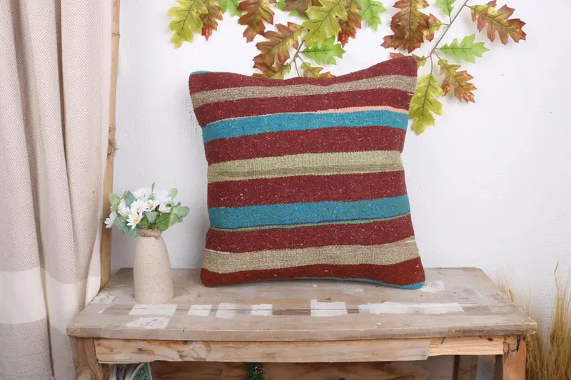 Handmade Pillow Sham, 18x18 Red Cushion Cover, Cushion Cover, Gift Pillow, Pet Pillow Case, Boho Pillow Sham Cover, Kilim Cushion Sham - 1