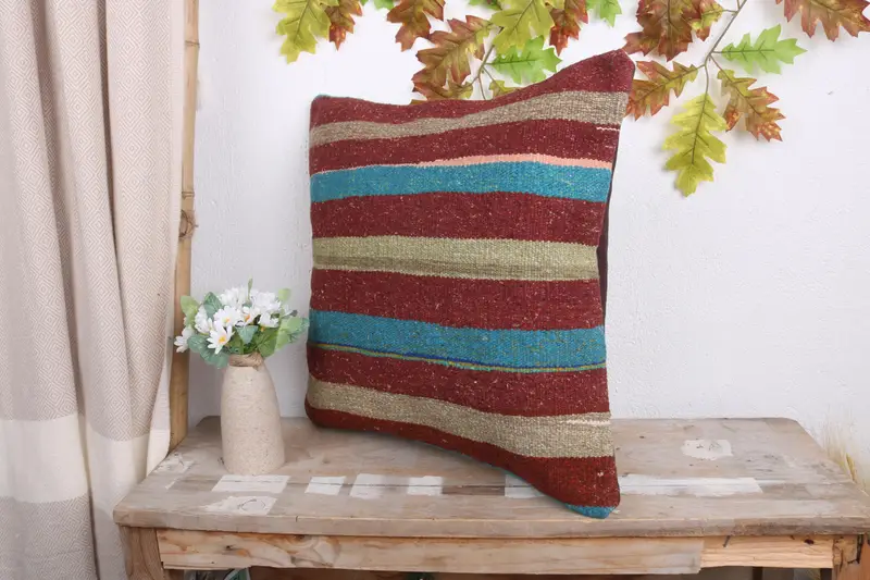 Handmade Pillow Sham, 18x18 Red Cushion Cover, Cushion Cover, Gift Pillow, Pet Pillow Case, Boho Pillow Sham Cover, Kilim Cushion Sham - 4