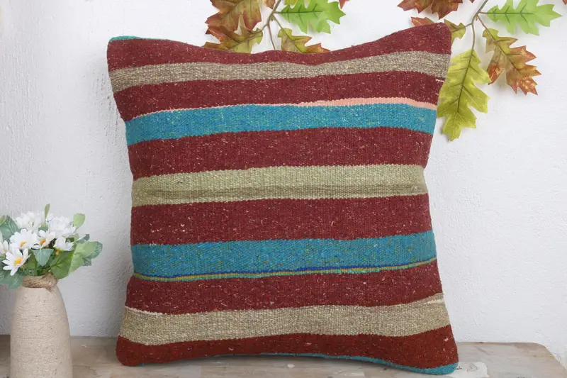 Handmade Pillow Sham, 18x18 Red Cushion Cover, Cushion Cover, Gift Pillow, Pet Pillow Case, Boho Pillow Sham Cover, Kilim Cushion Sham - 2