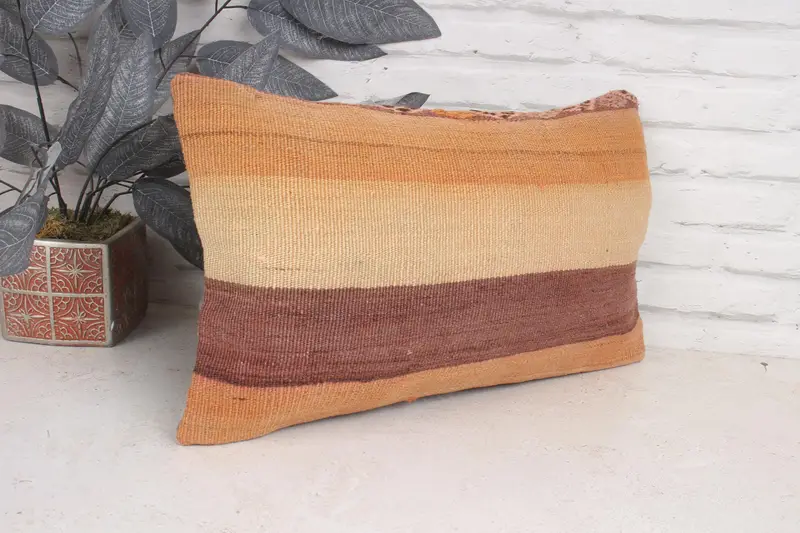 Cotton Pillow Cover, Kilim Cushion Sham, 12x20 Orange Pillow, Turkish Pillow, Chair Cushion, Home Decor Pillow, Cushion Cover, Accent Throw Pillow - 3