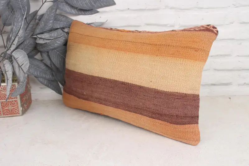 Cotton Pillow Cover, Kilim Cushion Sham, 12x20 Orange Pillow, Turkish Pillow, Chair Cushion, Home Decor Pillow, Cushion Cover, Accent Throw Pillow - 4