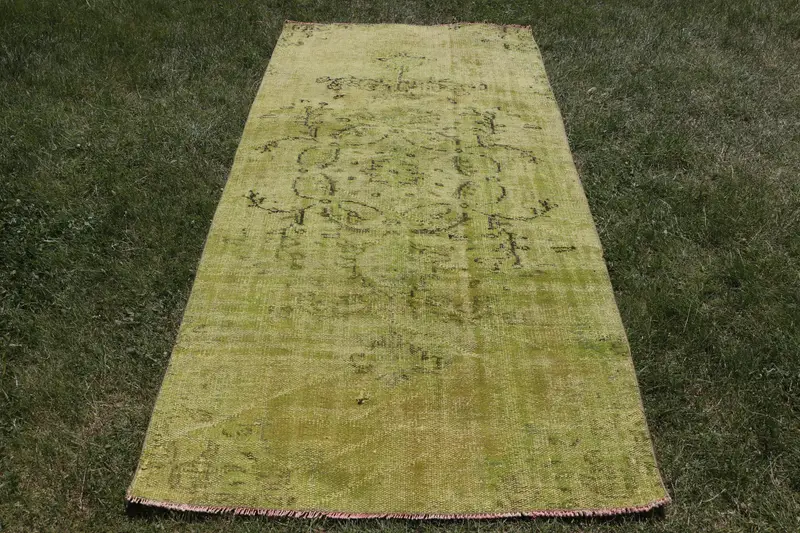 Handmade Green Southwestern Rug, 3.7x7.5 ft