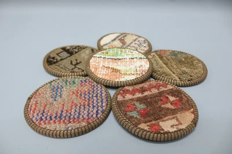 Posavasos Kilim marrón y verde, almohadilla de café redonda única