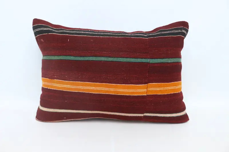 Turkish Kilim Pillow, Nomadic Cushion, Vintage Kilim Throw Pillow, Throw Kilim Pillow, Turkish Corner Pillow, Pillow Sham, 20x28 Red Pillow Case - 1