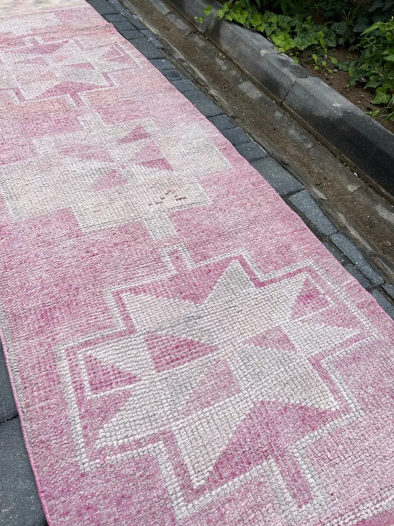 Zarif Pembe Oryantal Halı, 2,8x9,4 ft Şık Ev Dekoru