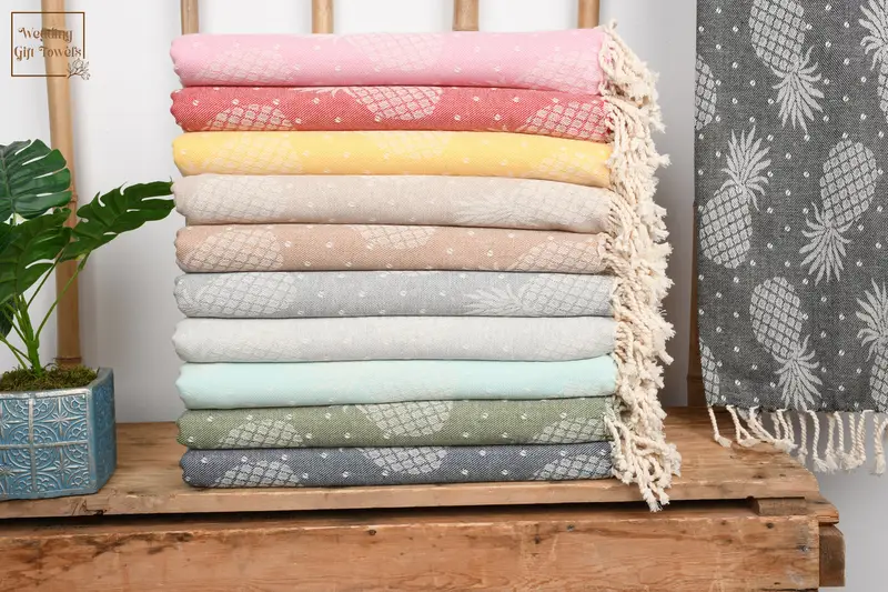 Wedding Gifts Towel Monogrammed Turkish Cotton Beige Pineapple, 40x79 Inches