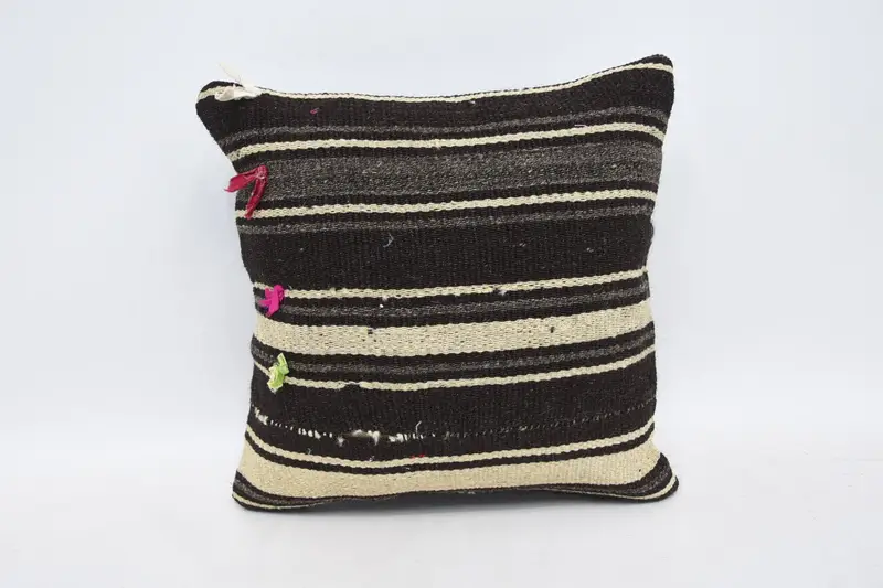 Vintage Wool Brown Cushion Case, Striped Gift Small Square 14x14 inch Pillow Cover - 1