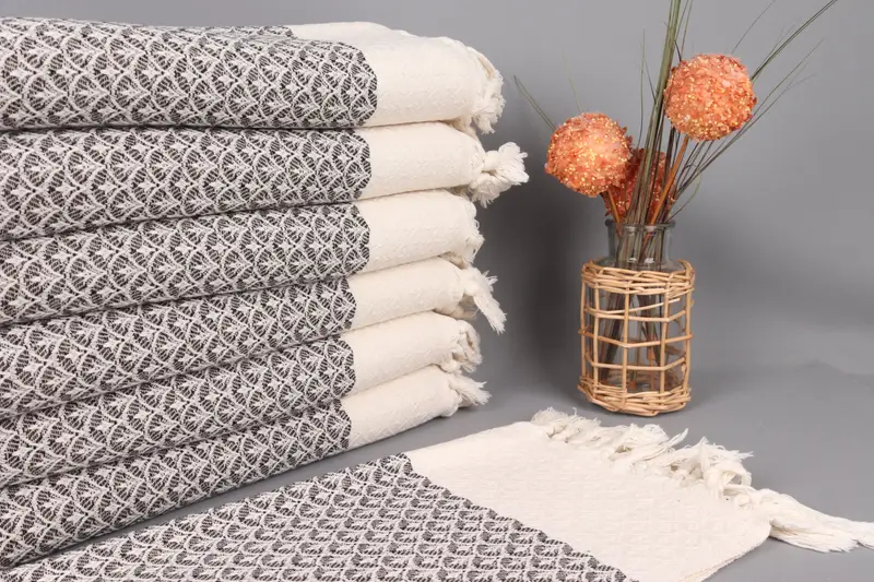 Guest Hand Towel Light Beige Floral, Organic Cotton, 18x34 Inches