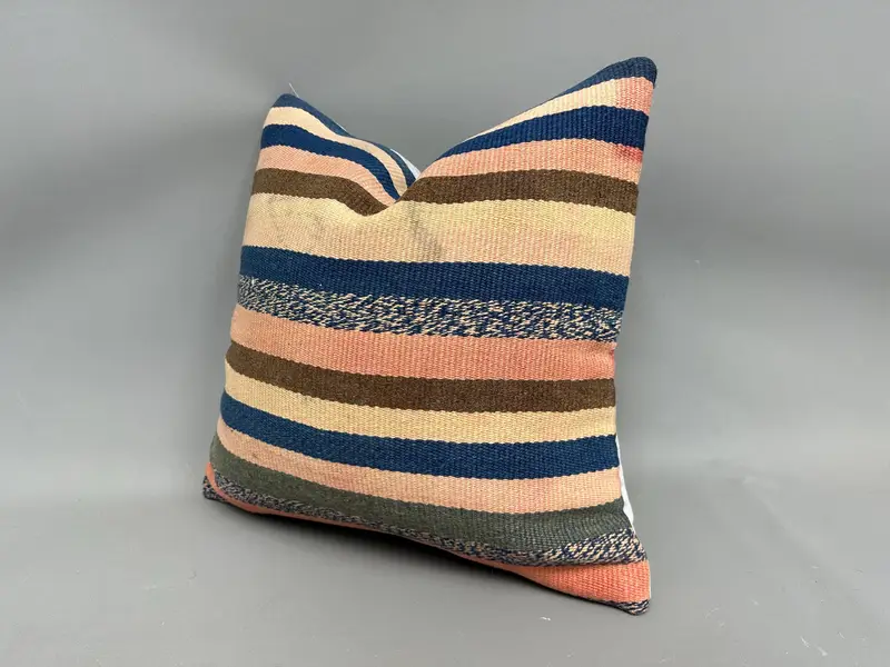 20x20 Blue Pillow Sham, Car Cushion Case, Kilim Cushion Sham, Vintage Pillow, Pillow Case, Muted Pillow Sham, Turkish Kilim Pillow - 3