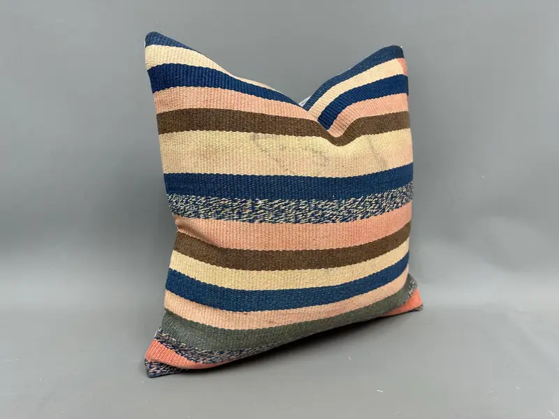 20x20 Blue Pillow Sham, Car Cushion Case, Kilim Cushion Sham, Vintage Pillow, Pillow Case, Muted Pillow Sham, Turkish Kilim Pillow - 2