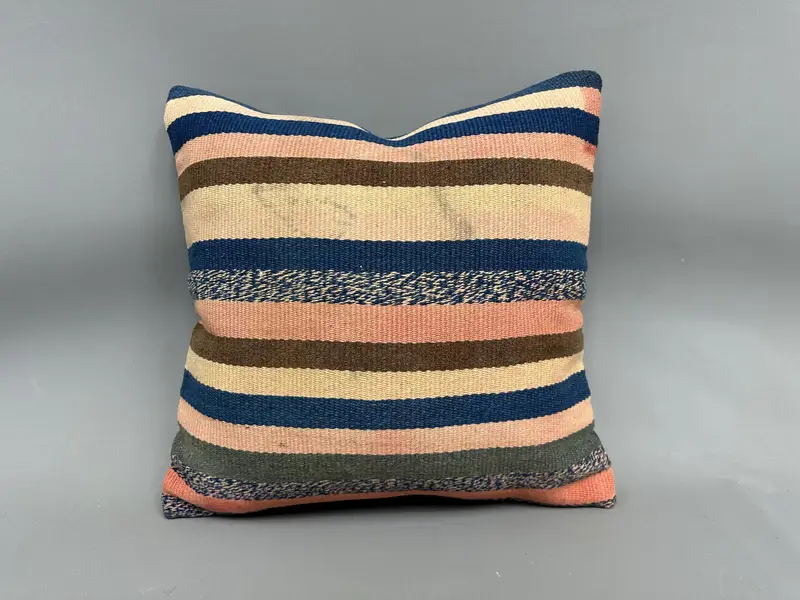20x20 Blue Pillow Sham, Car Cushion Case, Kilim Cushion Sham, Vintage Pillow, Pillow Case, Muted Pillow Sham, Turkish Kilim Pillow - 4