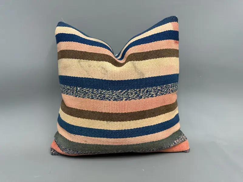 20x20 Blue Pillow Sham, Car Cushion Case, Kilim Cushion Sham, Vintage Pillow, Pillow Case, Muted Pillow Sham, Turkish Kilim Pillow - 1