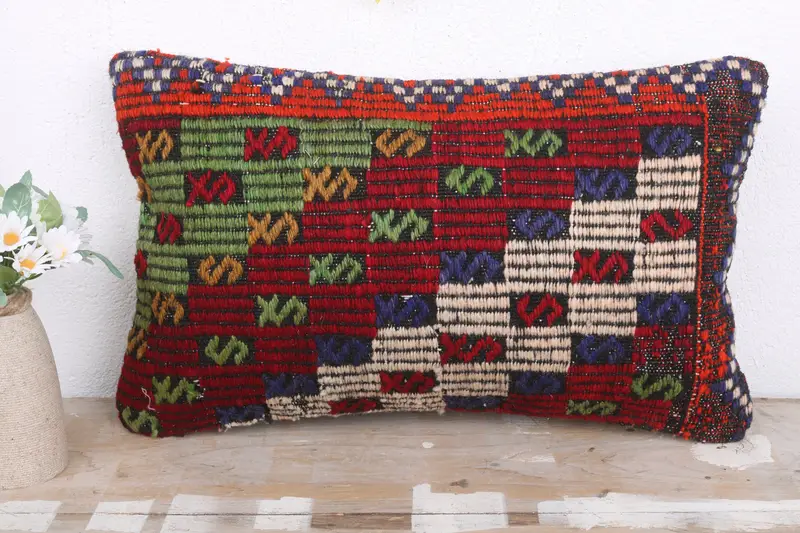 Boho Pillow Sham Cover, 12x20 Green Cushion Cover, Cushion, Boho Pillow, Turkish Kilim Pillow, Nautical Throw Cushion Cover, Sustainable Pillow - 2