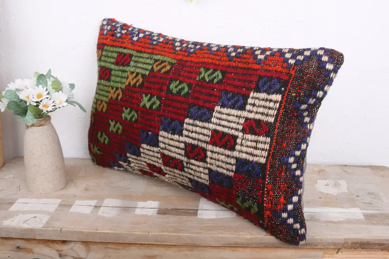 Boho Pillow Sham Cover, 12x20 Green Cushion Cover, Cushion, Boho Pillow, Turkish Kilim Pillow, Nautical Throw Cushion Cover, Sustainable Pillow - 4