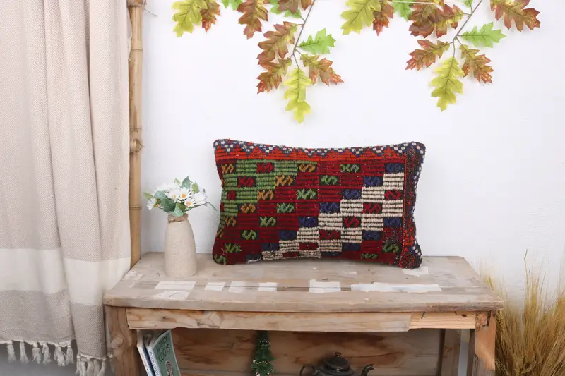 Boho Pillow Sham Cover, 12x20 Green Cushion Cover, Cushion, Boho Pillow, Turkish Kilim Pillow, Nautical Throw Cushion Cover, Sustainable Pillow - 1
