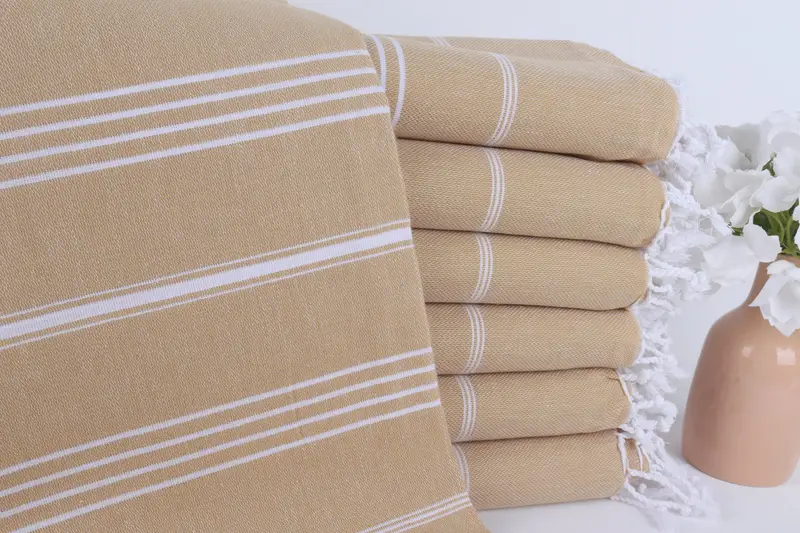 Turkish Tea Towel Set, Custom Mustard Striped Towel, 40x71 Inches