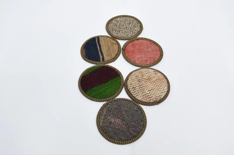 Green and Brown Bohemian Round Coaster, Ethnic Table Coaster